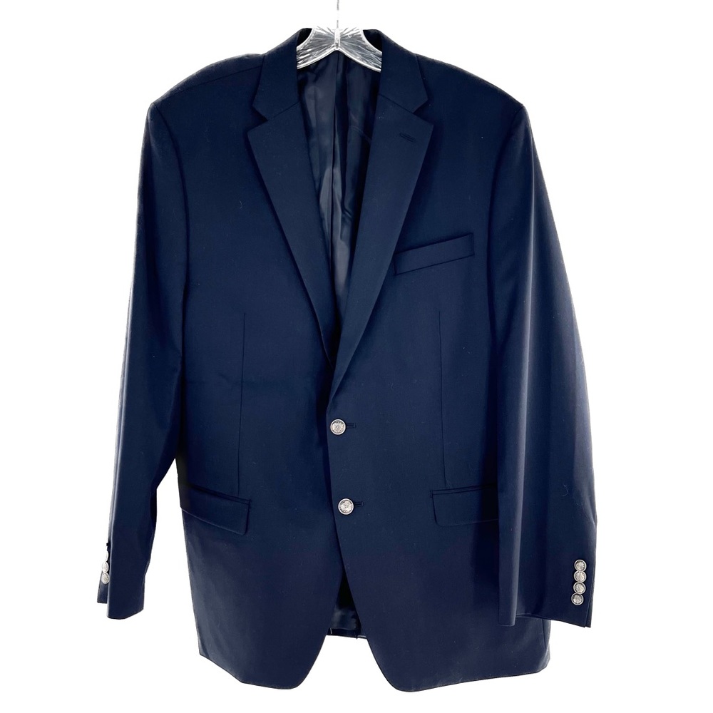 Michael Kors Navy Blue Wool Blend Metal Buttons Blazer Sport Jacket Size 44L